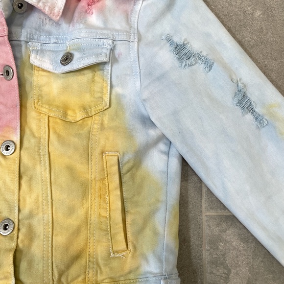 Redfox spring Rainbow Tie Dye Casual Denim Jacket - Picture 5 of 7